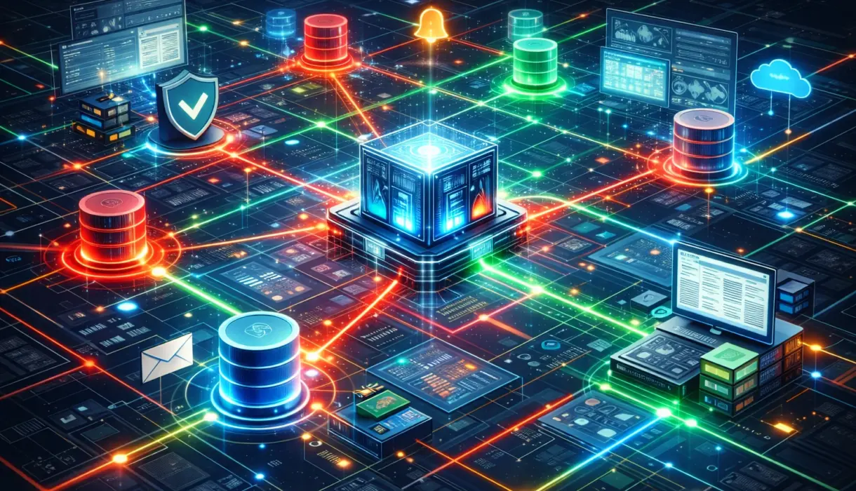 صورة تعبيرية تظهر شبكة تربط مجمع مخاطر الائتمان في البنك المركزي مع البنوك وكذلك شركة i-Score بهدف الإبلاغ عن التعثر