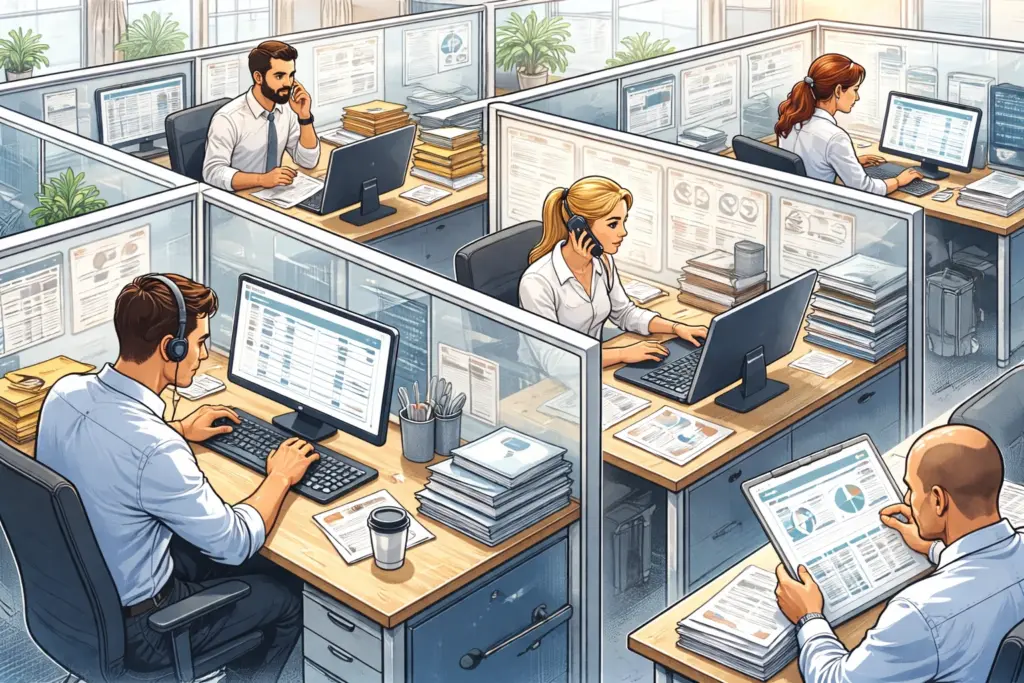 صورة تظهر موظفين مصرفيين منهمكين في الإبلاغ عن التعثر ورفع تقارير إلى مجمع مخاطر الائتمان في البنك المركزي.