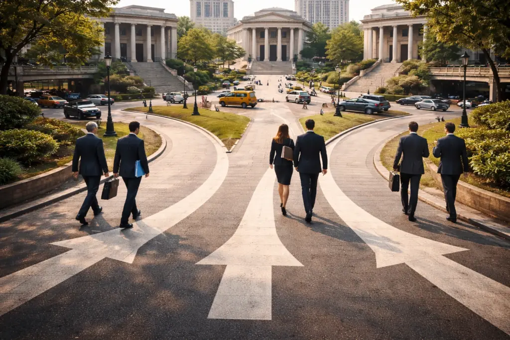 ستة محامين يسلكون ثلاثة سبل مختلفة لعمل الإجراءات القضائية للبنوك ضد المتعثرين ، في إشارة إلى محكمة الجنح، والمحكمة التجارية، والمحكمة الاقتصادية.